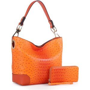 Orange women's shoulder bag and wallet